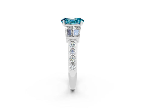 White gold Oval Cut Blue Topaz Engagement Ring with Baguette Side Stones and Channel Set Band_2