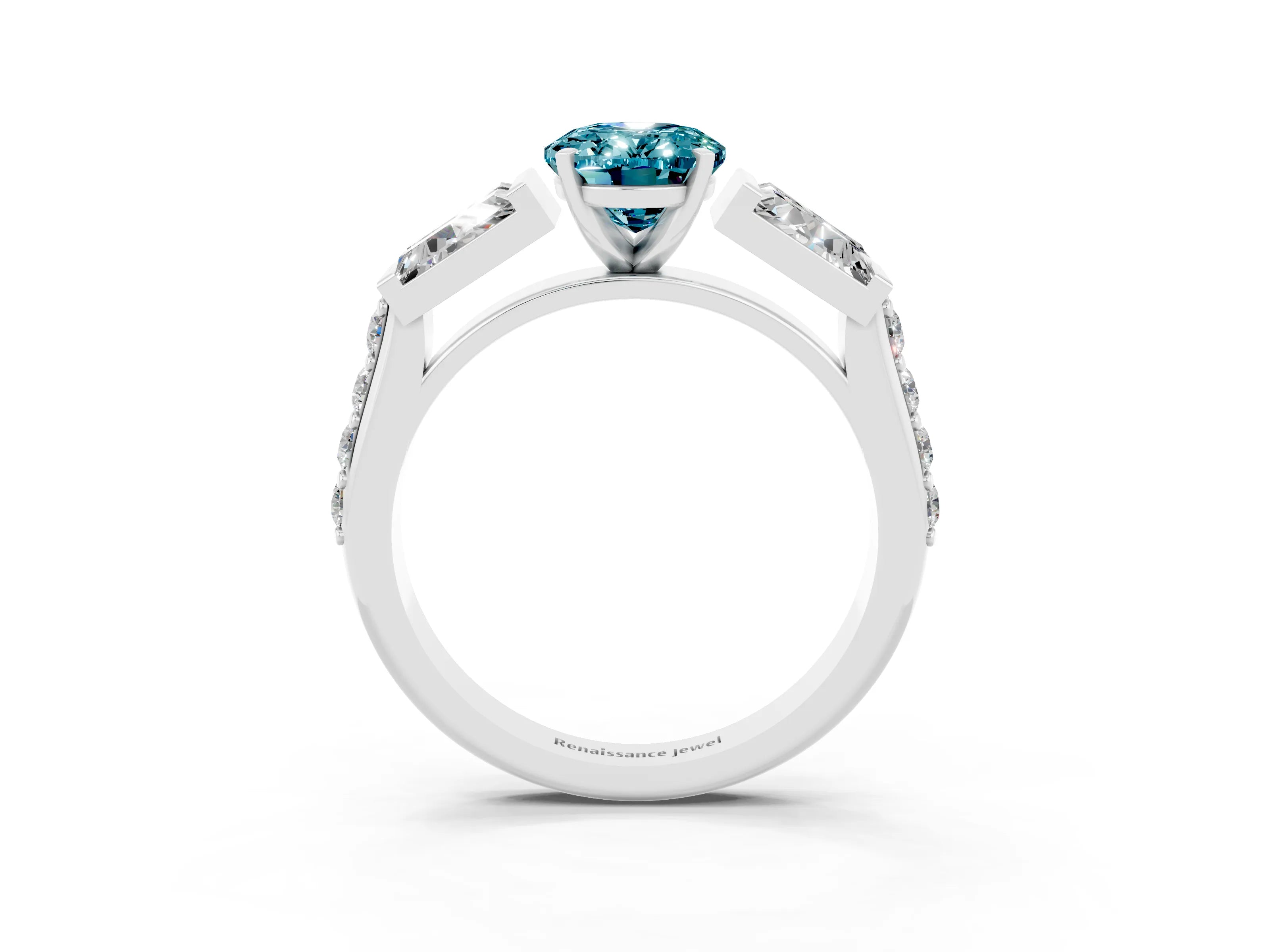 White gold Oval Cut Blue Topaz Engagement Ring with Baguette Side Stones and Channel Set Band_3
