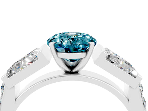 White gold Oval Cut Blue Topaz Engagement Ring with Baguette Side Stones and Channel Set Band_4