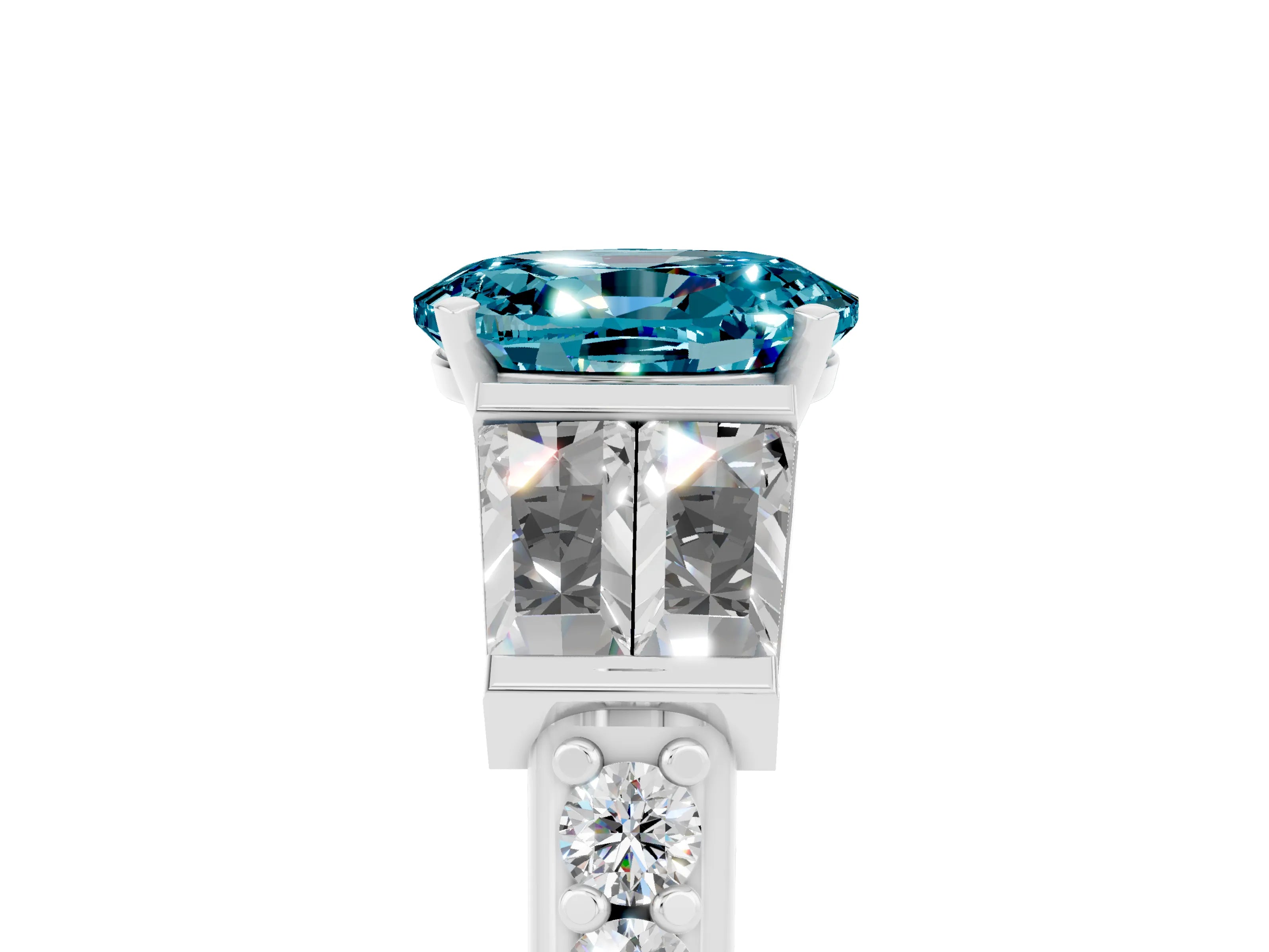 White gold Oval Cut Blue Topaz Engagement Ring with Baguette Side Stones and Channel Set Band_5