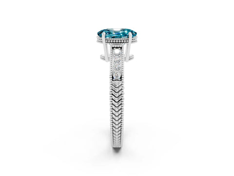 White gold Oval Cut Blue Topaz Engagement Ring with Milgrain Channel Set Band and Prong Setting_2