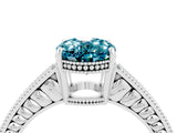White gold Oval Cut Blue Topaz Engagement Ring with Milgrain Channel Set Band and Prong Setting_4