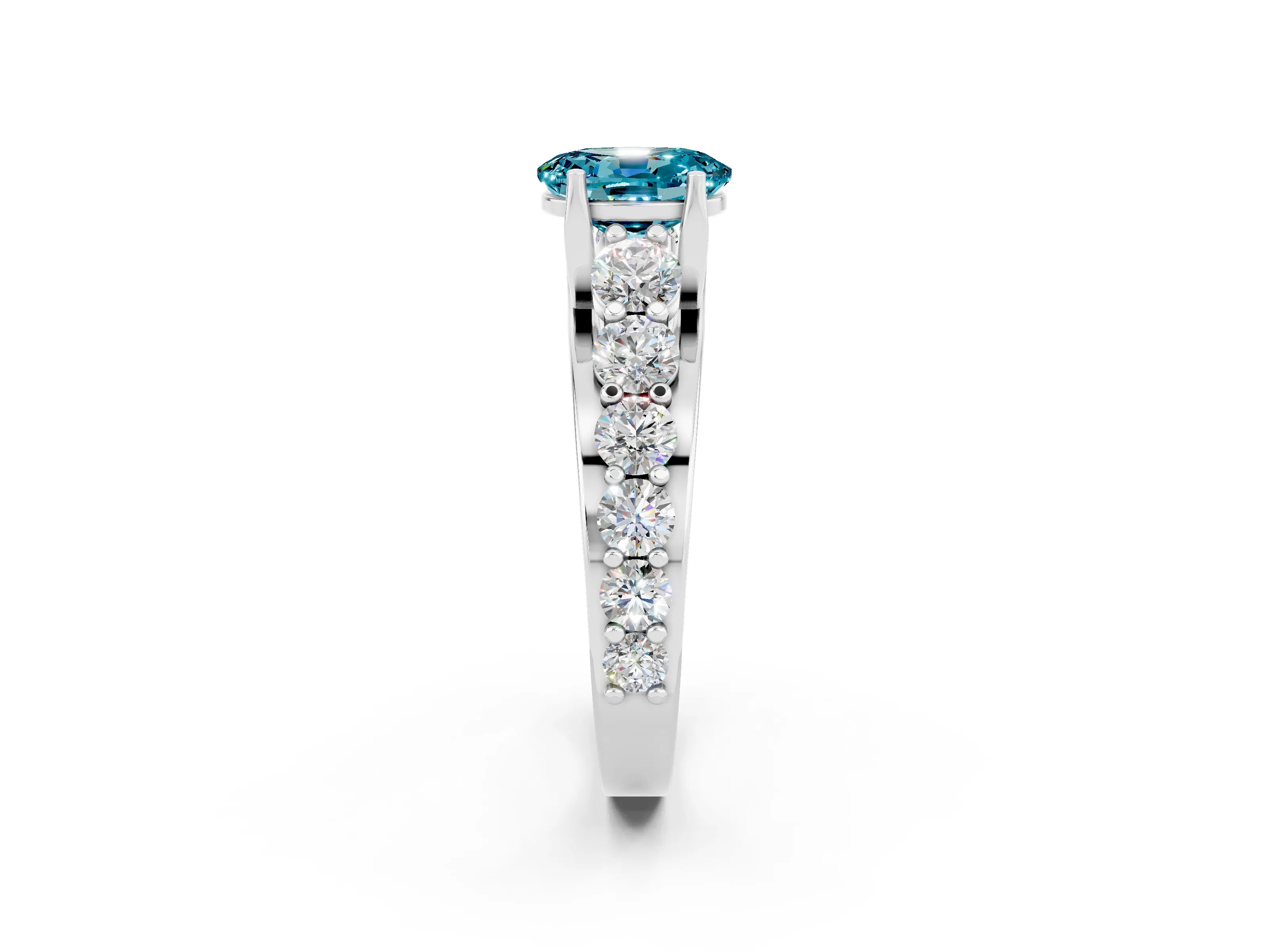 White gold Oval Cut Blue Topaz Engagement Ring with Pavé Band and Four-Prong Setting_2