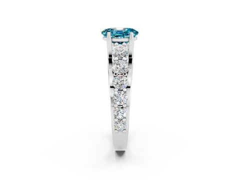 White gold Oval Cut Blue Topaz Engagement Ring with Pavé Band and Four-Prong Setting_2