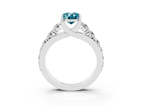 White gold Oval Cut Blue Topaz Engagement Ring with Pavé Band and Four-Prong Setting_3