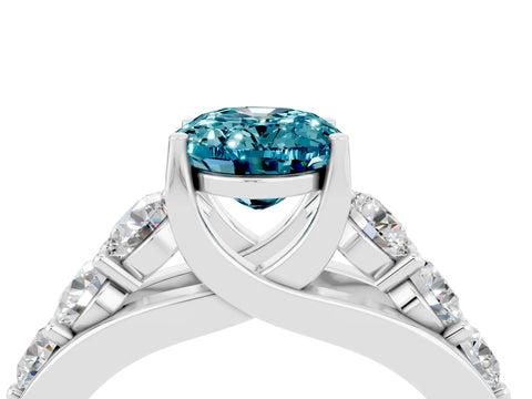 White gold Oval Cut Blue Topaz Engagement Ring with Pavé Band and Four-Prong Setting_4