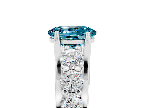 White gold Oval Cut Blue Topaz Engagement Ring with Pavé Band and Four-Prong Setting_5