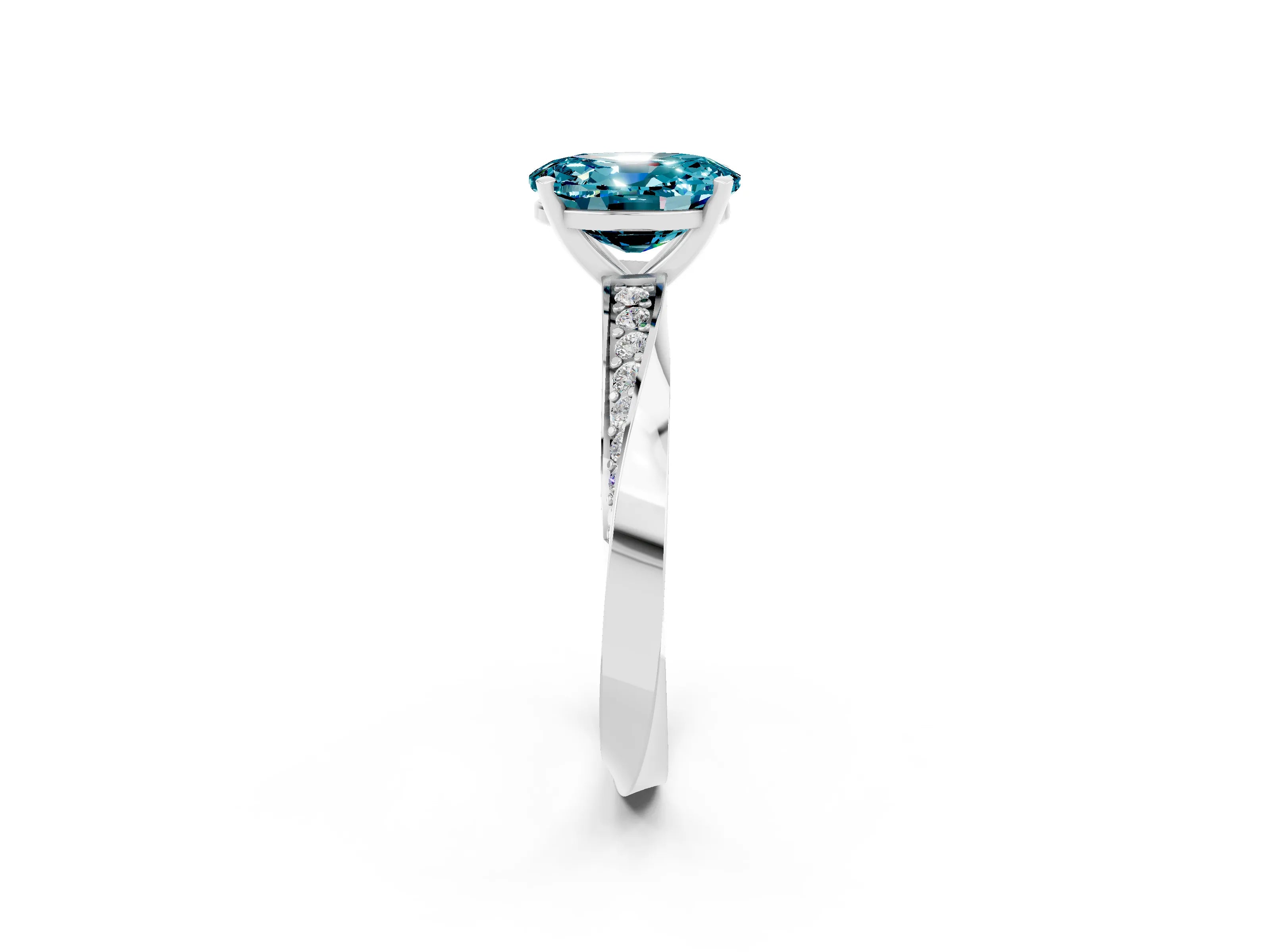 White gold Oval Cut Blue Topaz Engagement Ring with Side Stone Accents and Four-Prong Setting_29