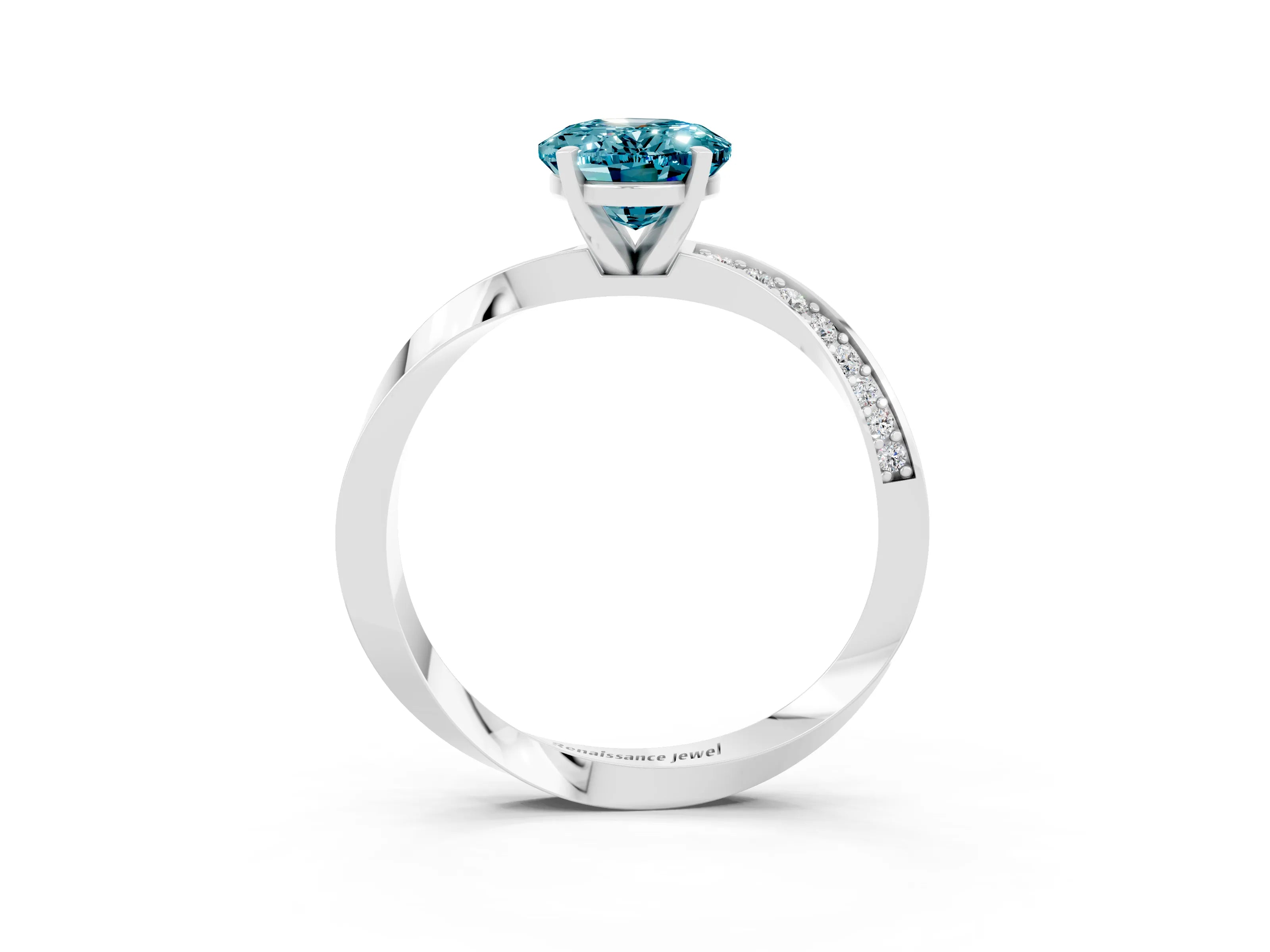 White gold Oval Cut Blue Topaz Engagement Ring with Side Stone Accents and Four-Prong Setting_30
