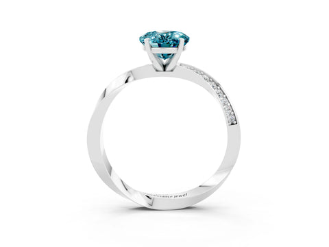 White gold Oval Cut Blue Topaz Engagement Ring with Side Stone Accents and Four-Prong Setting_30