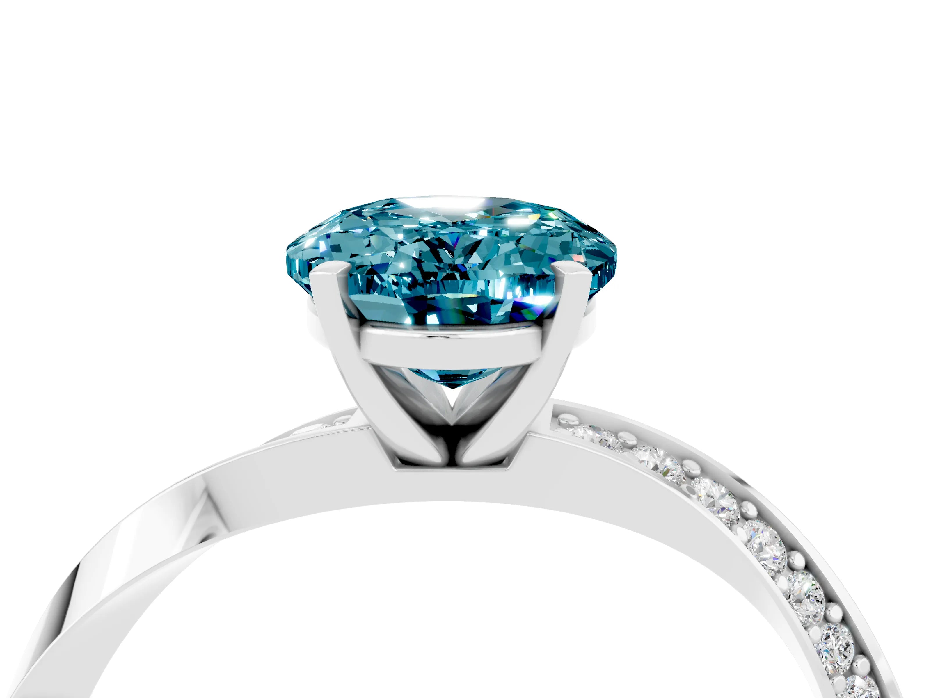 White gold Oval Cut Blue Topaz Engagement Ring with Side Stone Accents and Four-Prong Setting_31