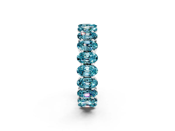 White gold Oval Cut Blue Topaz Eternity Band with Shared Prong Setting