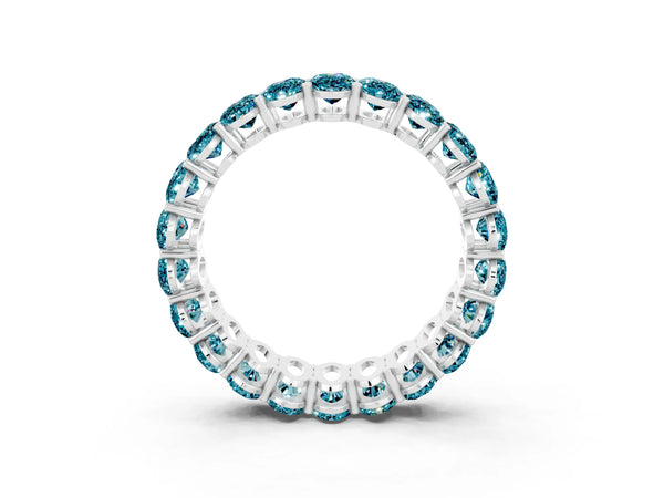 White gold Oval Cut Blue Topaz Eternity Band with Shared Prong Setting
