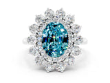 White gold Oval Cut Blue Topaz Floral Double Halo Engagement Ring with Prong Setting_36