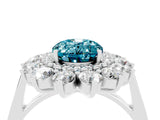 White gold Oval Cut Blue Topaz Floral Double Halo Engagement Ring with Prong Setting_40