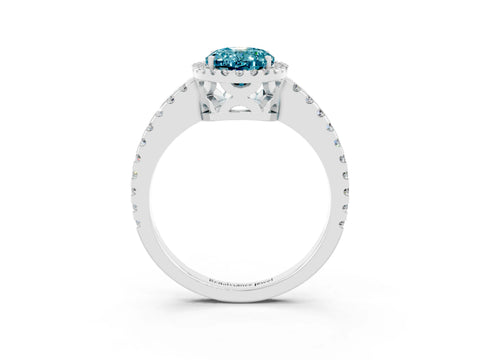 White gold Oval Cut Blue Topaz Halo Engagement Ring with Pavé Band and Prong Setting_15