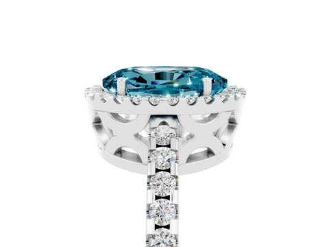 White gold Oval Cut Blue Topaz Halo Engagement Ring with Pavé Band and Prong Setting_17