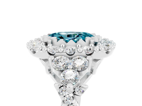 White gold Oval Cut Blue Topaz Halo Ring with Pavé Band and Four-Prong Setting_17