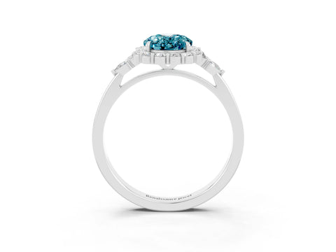 White gold Oval Cut Blue Topaz Halo Ring with Pear Side Stones and Prong Setting_27