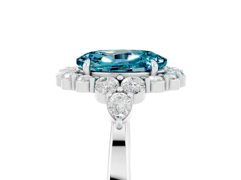 White gold Oval Cut Blue Topaz Halo Ring with Pear Side Stones and Prong Setting_29
