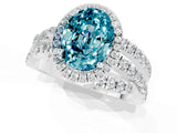 White gold Oval Cut Blue Topaz Halo Ring with Round Split Shank and Prong Setting_61