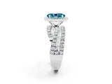 White gold Oval Cut Blue Topaz Halo Ring with Round Split Shank and Prong Setting_62