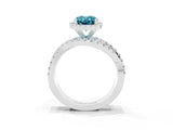 White gold Oval Cut Blue Topaz Halo Ring with Round Split Shank and Prong Setting_63