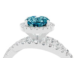 White gold Oval Cut Blue Topaz Halo Ring with Round Split Shank and Prong Setting_64