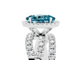 White gold Oval Cut Blue Topaz Halo Ring with Round Split Shank and Prong Setting_65