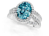 White gold Oval Cut Blue Topaz Halo Ring with Round Split Shank and Prong Setting_73