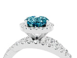 White gold Oval Cut Blue Topaz Halo Ring with Round Split Shank and Prong Setting_76