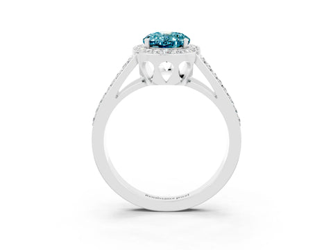 White gold Oval Cut Blue Topaz Halo Ring with Split Shank U-Prong Band and Four-Prong Setting_3