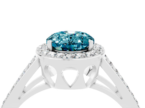 White gold Oval Cut Blue Topaz Halo Ring with Split Shank U-Prong Band and Four-Prong Setting_4