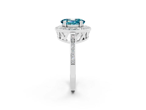 White gold Oval Cut Blue Topaz Halo Ring with Split Shank and Four-Prong Setting_14