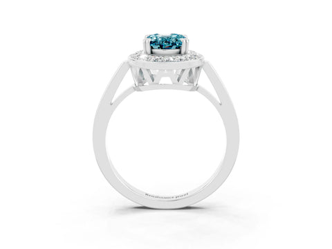White gold Oval Cut Blue Topaz Halo Ring with Split Shank and Four-Prong Setting_15