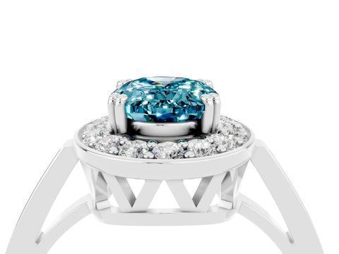 White gold Oval Cut Blue Topaz Halo Ring with Split Shank and Four-Prong Setting_4