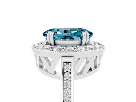 White gold Oval Cut Blue Topaz Halo Ring with Split Shank and Four-Prong Setting_5