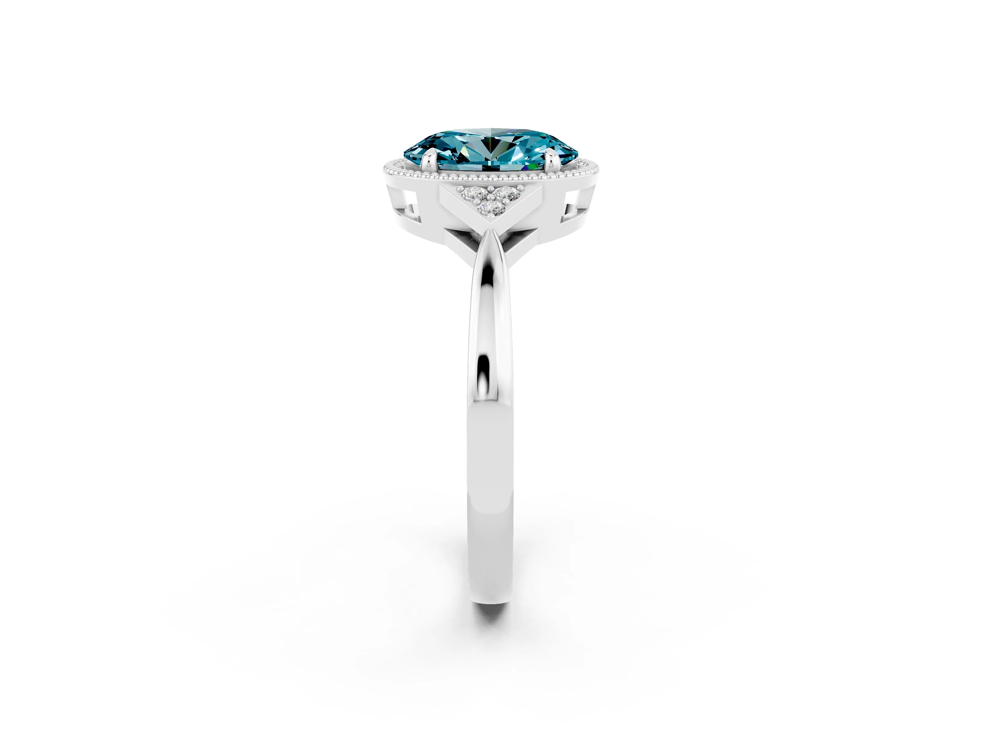White gold Oval Cut Blue Topaz Halo Ring with Tapered Band and Four-Prong Setting_2