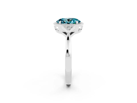 White gold Oval Cut Blue Topaz Halo Ring with Tapered Band and Four-Prong Setting_2