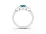 White gold Oval Cut Blue Topaz Halo Ring with Tapered Band and Four-Prong Setting_3