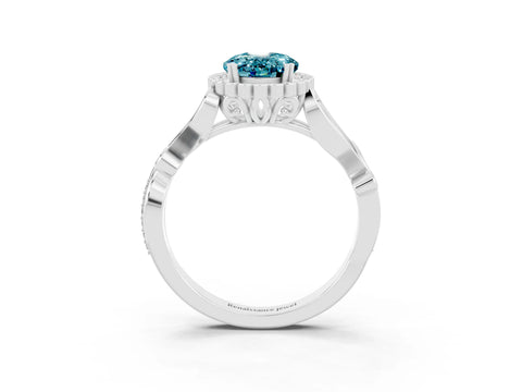 White gold Oval Cut Blue Topaz Halo Ring with Vintage Split Shank and Four-Prong Setting_27