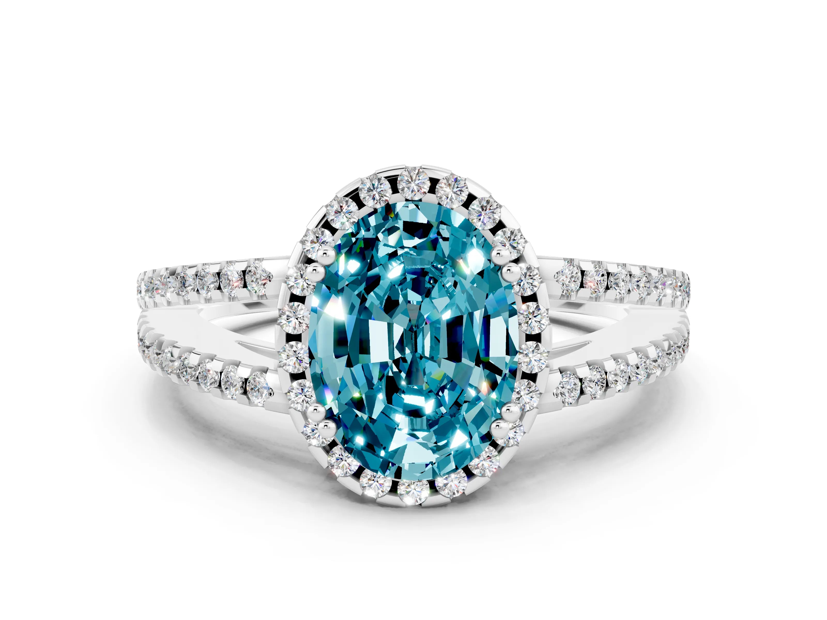 White gold Oval Cut Blue Topaz Halo Split Shank Engagement Ring_12
