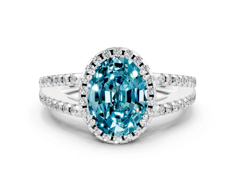 White gold Oval Cut Blue Topaz Halo Split Shank Engagement Ring_12