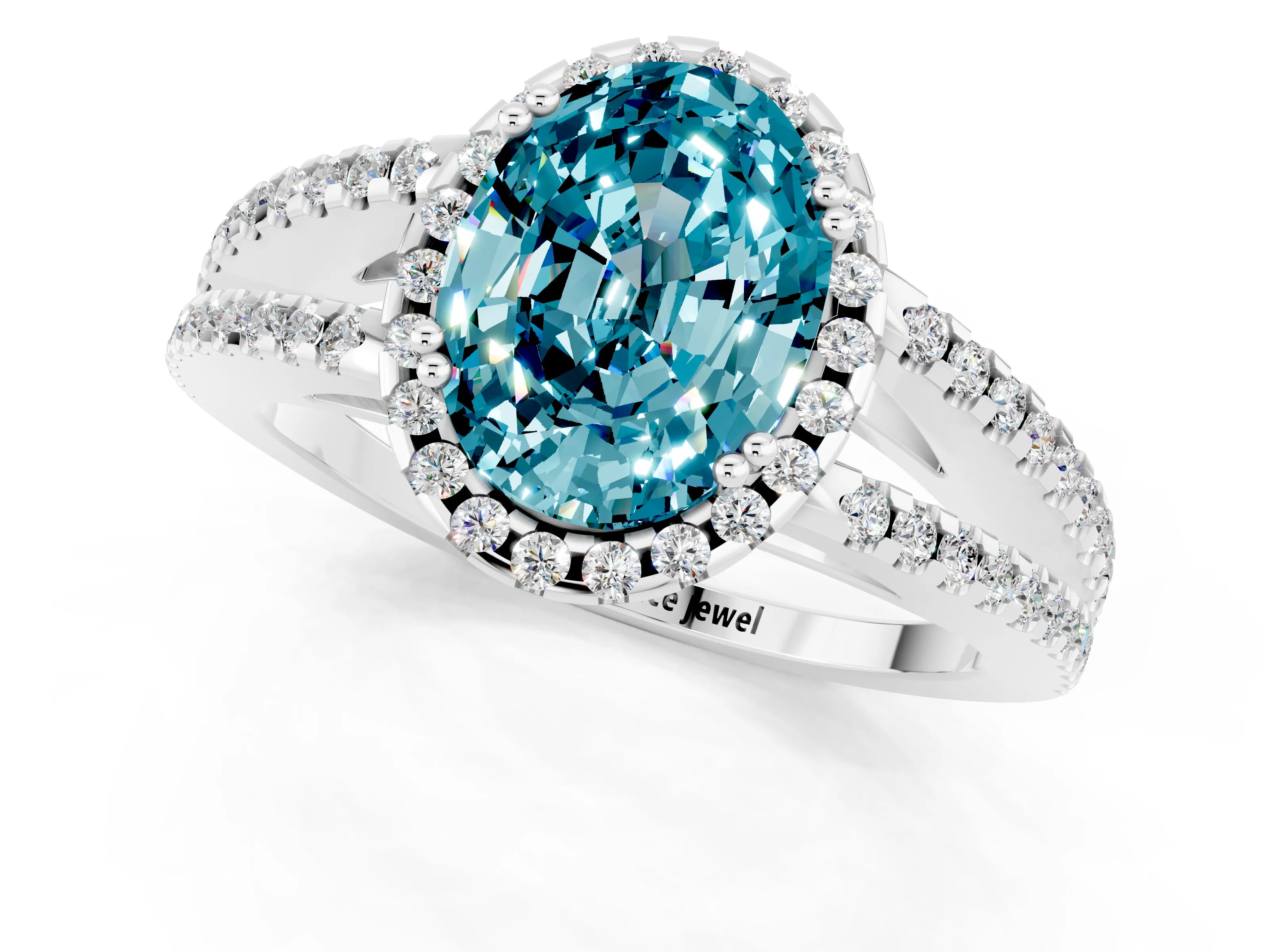 White gold Oval Cut Blue Topaz Halo Split Shank Engagement Ring_13