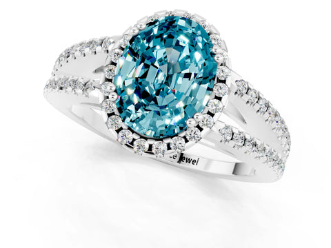 White gold Oval Cut Blue Topaz Halo Split Shank Engagement Ring_13
