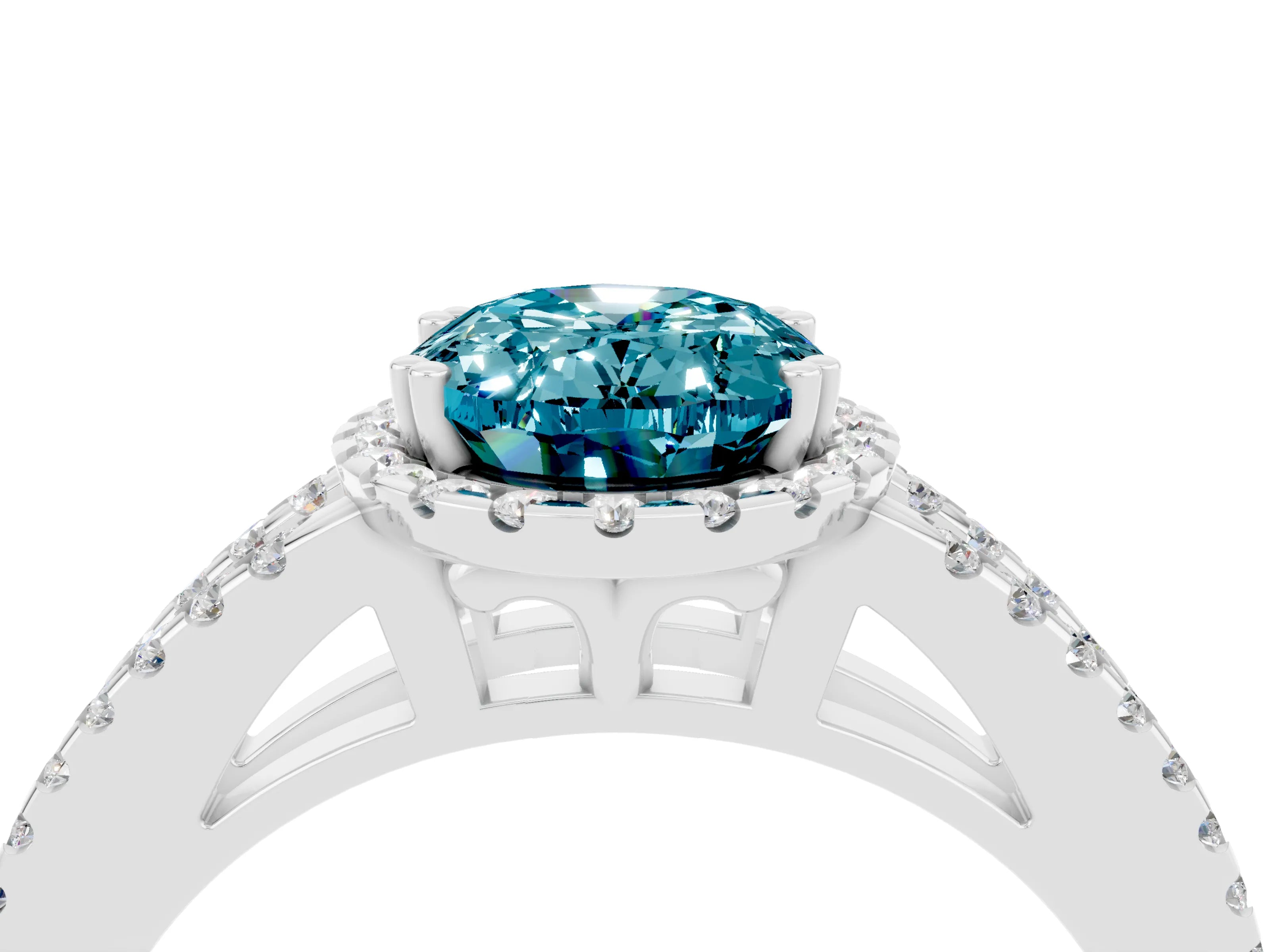 White gold Oval Cut Blue Topaz Halo Split Shank Engagement Ring_16