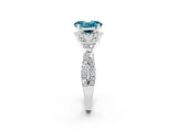 White gold Oval Cut Blue Topaz  Halo Twist Band Solitaire Prong Setting Ring_26