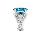 White gold Oval Cut Blue Topaz  Halo Twist Band Solitaire Prong Setting Ring_29