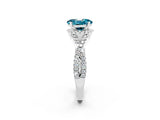 White gold Oval Cut Blue Topaz Halo Twist Band Solitaire Prong Setting Ring_2