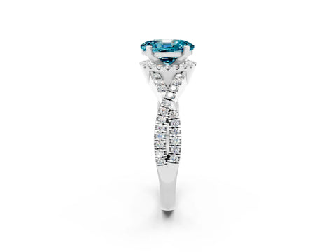 White gold Oval Cut Blue Topaz Halo Twist Band Solitaire Prong Setting Ring_2